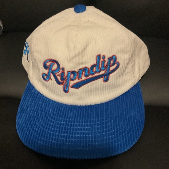 Los RIPNDIP Corturoy SnapBack Hat. White And Blue. New In The Bag! - Picture 1 of 5